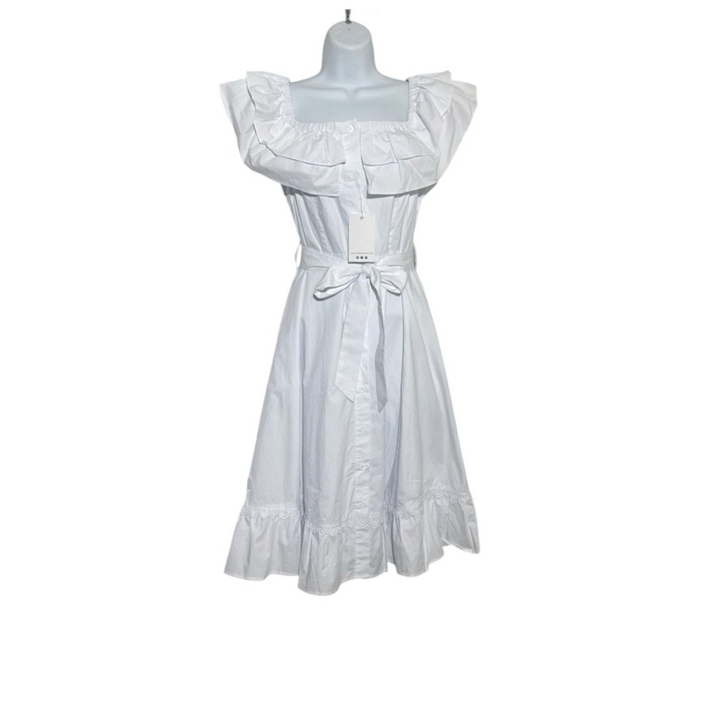 Chen Burkett New York Bright White Off The Shoulder 100% Cotton Dress Size Large